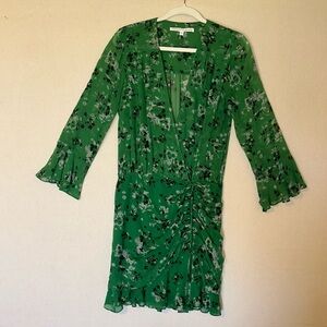 Veronica Beard Sean Silk Floral Ruched Green Mini Dress Size 4